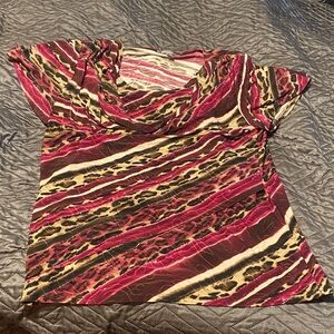 Roz & Ali Red and Black Cowl Neck Blouse